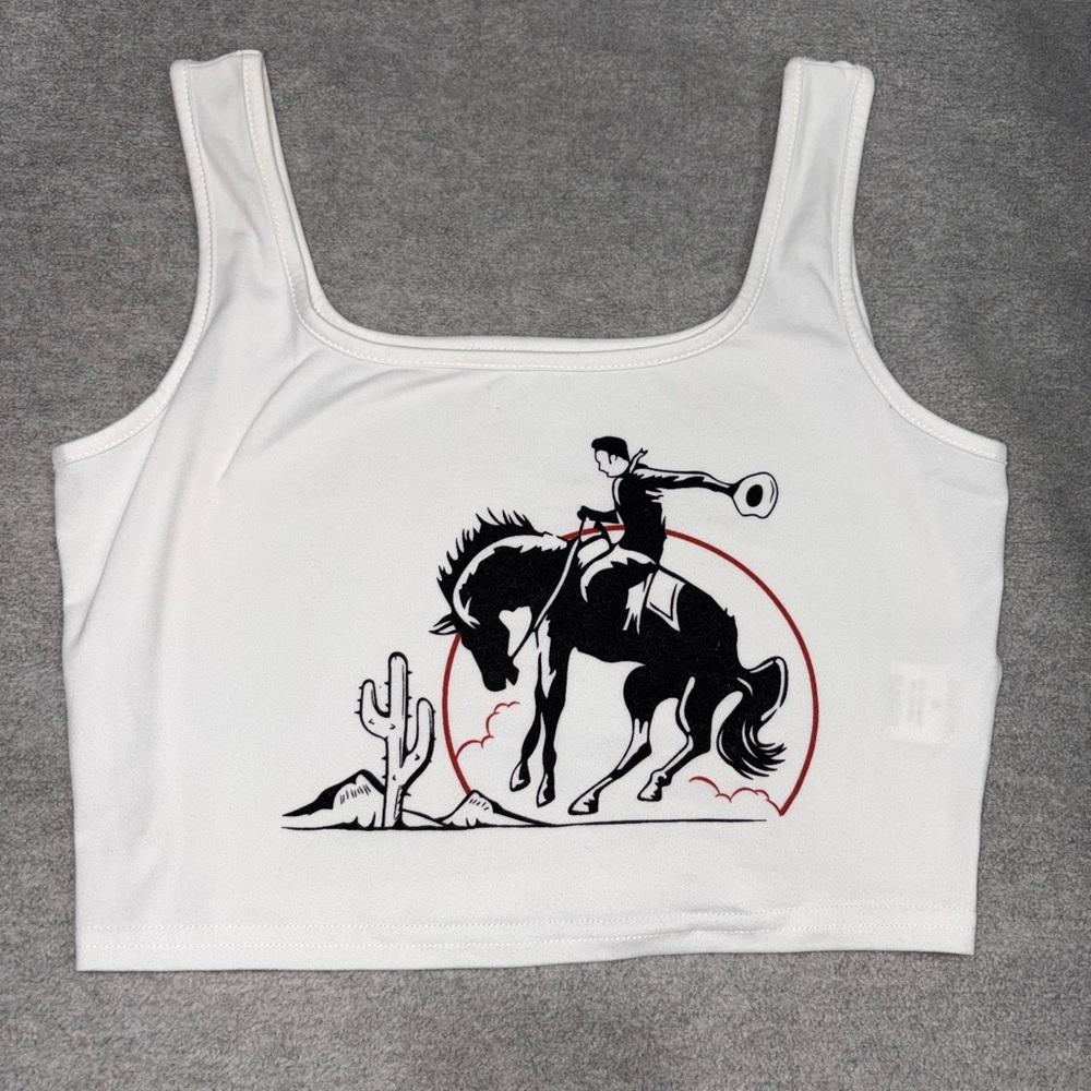 SHEIN White Cowboy Graphic Crop Top